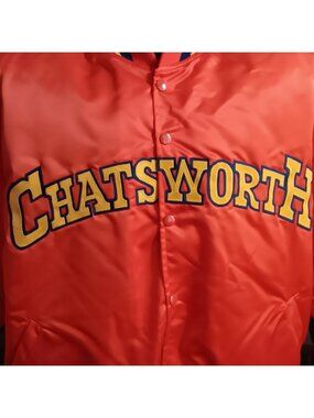 True Vintage XL Puffer Varsity Jacket Chatsworth Stitched Nylon Quilted 80s USA